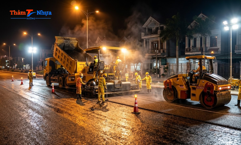 Thi công thảm nhựa đường