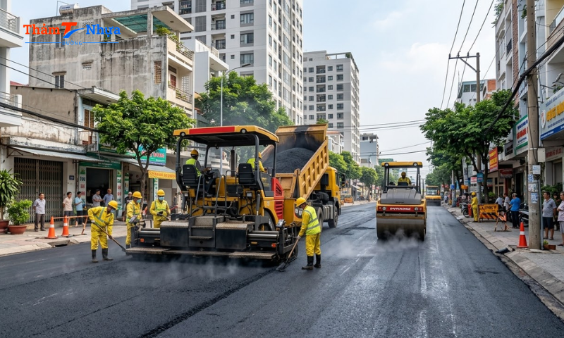 Thi công thảm nhựa đường