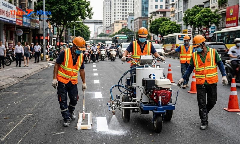 Thi công sơn kẻ vạch