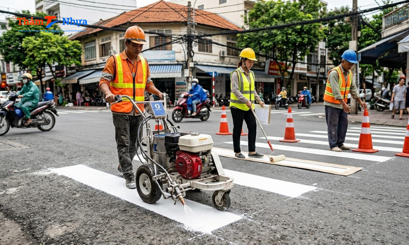 Thi công sơn kẻ vạch