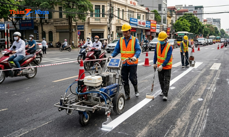 Thi công sơn kẻ vạch