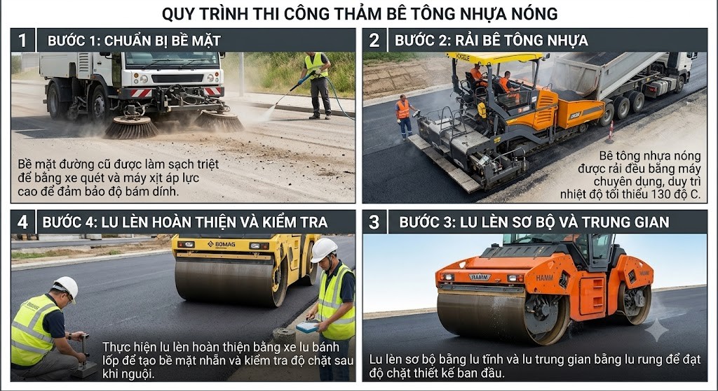 Quy trình thi công thảm bê tông nhựa nóng chuẩn Kỹ Thuật